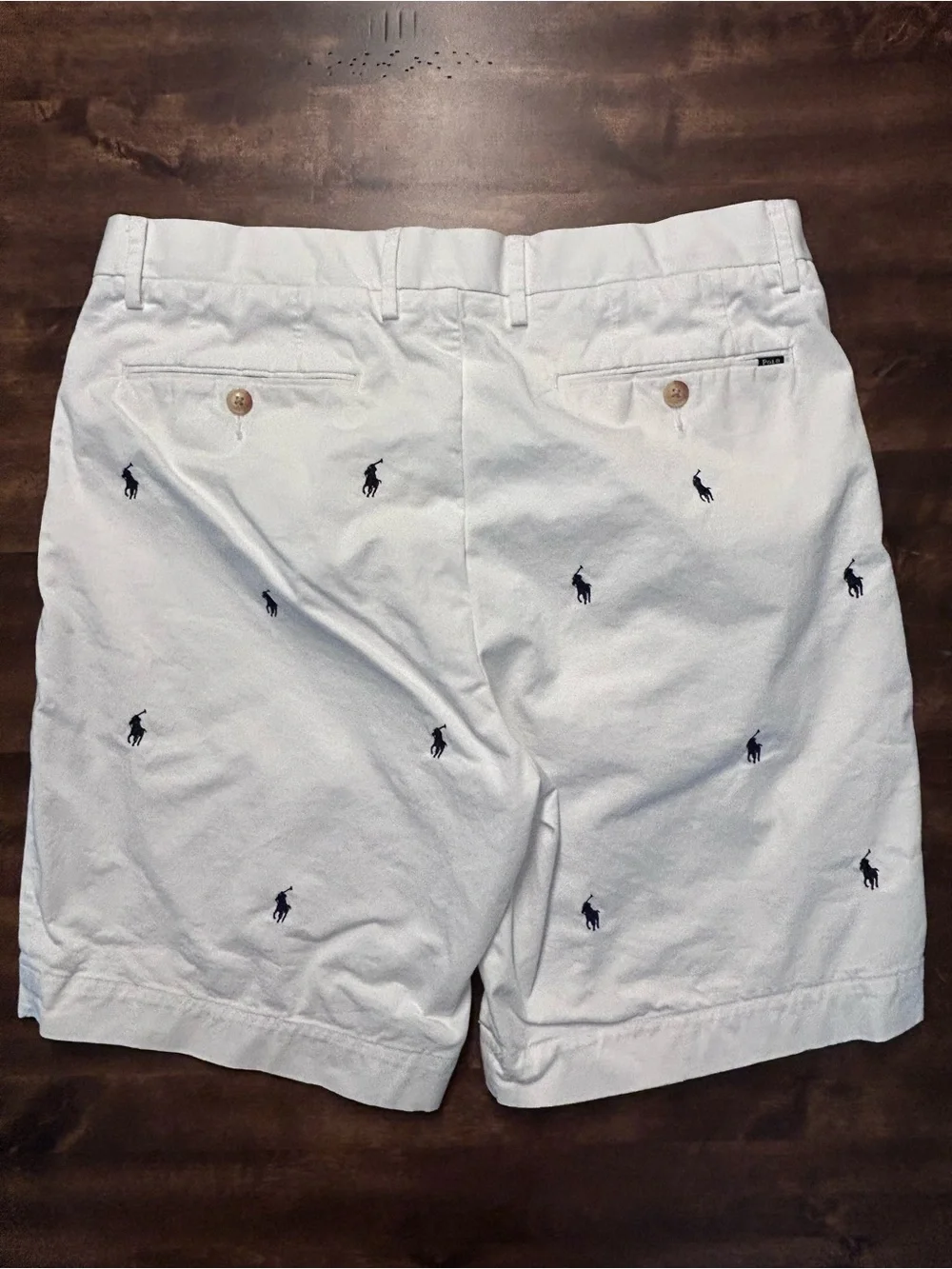 Polo Ralph Lauren Stretch Classic White Chino Navy Pony Shorts Men's Size 34 9”